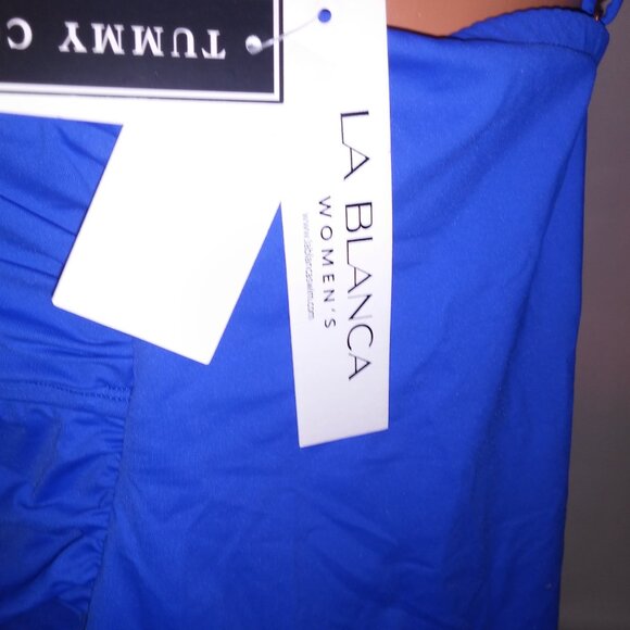 La Blanca Swim Tankini Top 20W Blue Solid Tummy Control Lightly Lined Wireless N - Picture 6 of 10